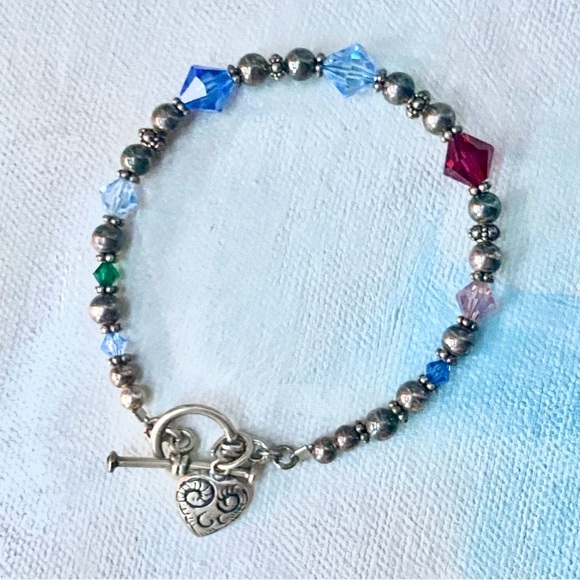 Brighton Jewelry - Vintage Brighton Multi-Color Crystal & .925 Sterling Silver Toggle Bracelet